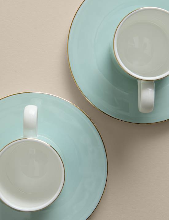 2 Pack Bone China Espresso Cups & Saucers