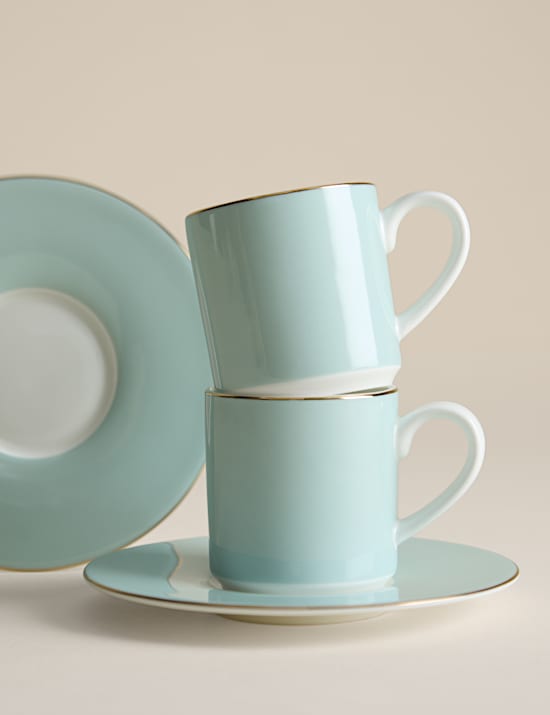 2 Pack Bone China Espresso Cups & Saucers