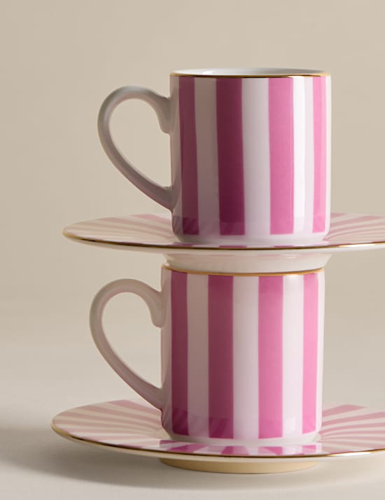 2 Pack Bone China Stripe Espresso Cup & Saucer