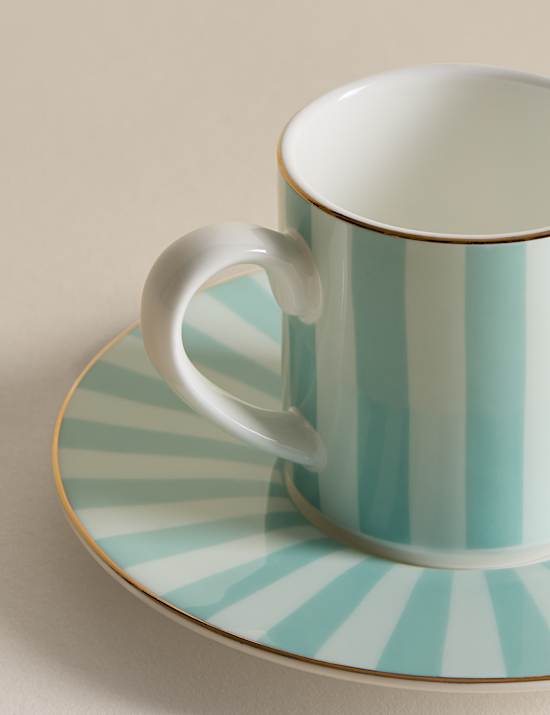 2 Pack Bone China Stripe Espresso Cup & Saucer