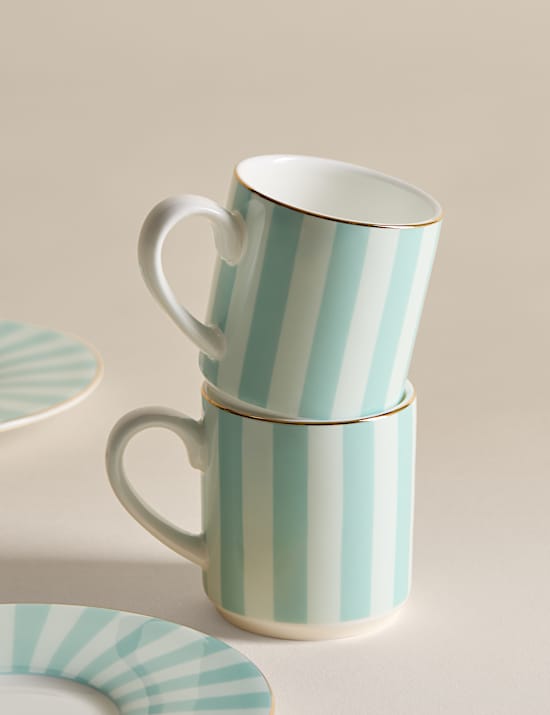 2 Pack Bone China Stripe Espresso Cup & Saucer