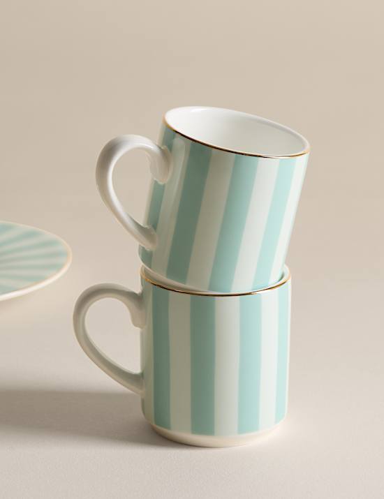 2 Pack Bone China Stripe Espresso Cup & Saucer