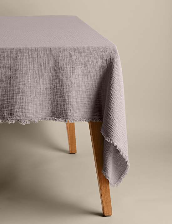 Tischdecke aus reinem Baumwoll-Musselin mit ausgefransten Kanten