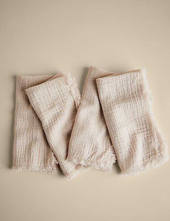 Set of 4 Frayed Edge Muslin Napkins