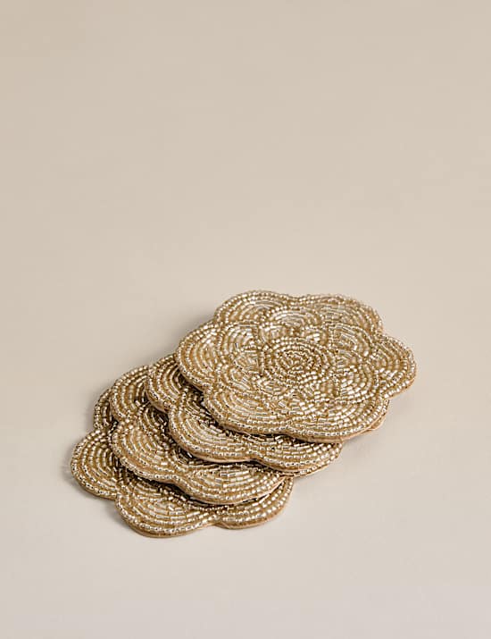 Set of 4 Beaded Scallop Coasters
