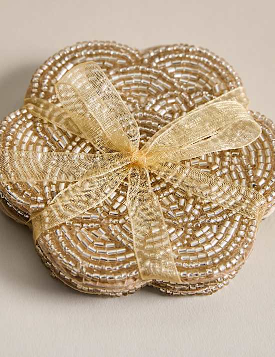 Set of 4 Beaded Scallop Coasters