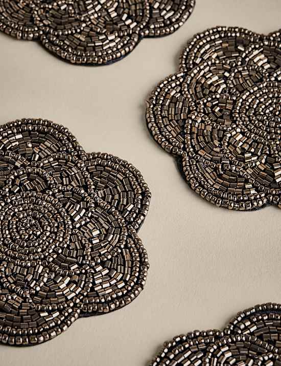 Set of 4 Beaded Scallop Coasters