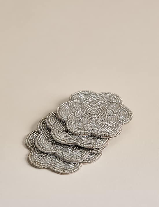 Set of 4 Beaded Scallop Coasters