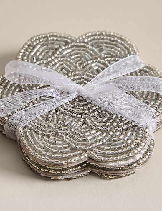 Set of 4 Beaded Scallop Coasters