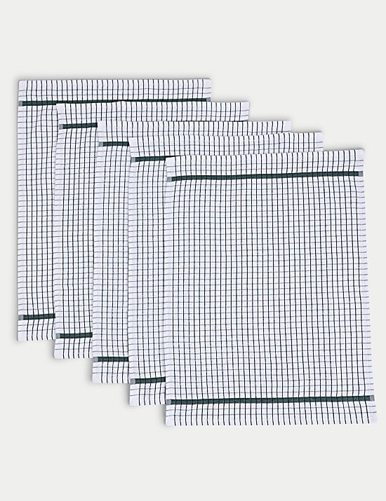 Set of 5 Checked Terry Tea Towels