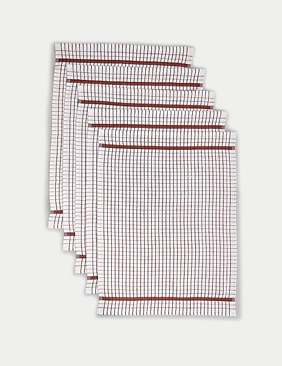 Set of 5 Checked Terry Tea Towels