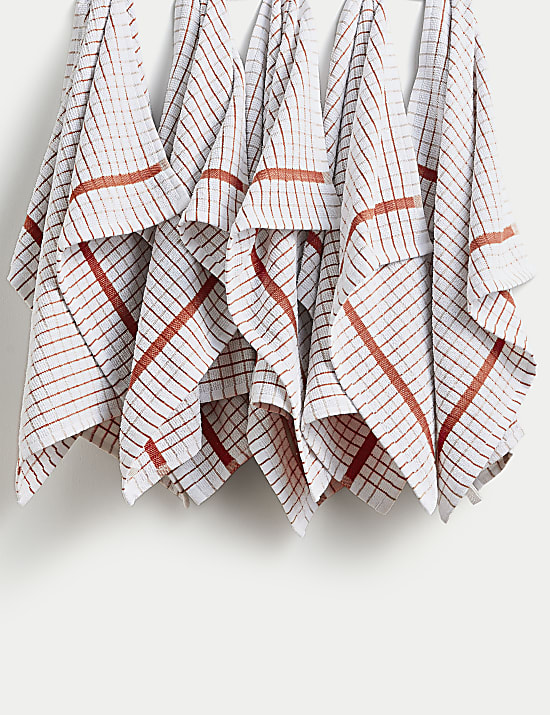 Set of 5 Checked Terry Tea Towels