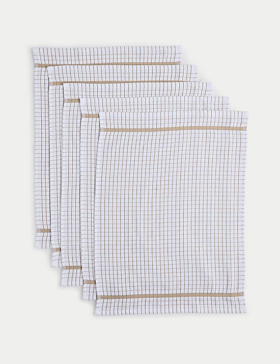 Set of 5 Checked Terry Tea Towels