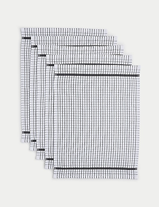 Set of 5 Checked Terry Tea Towels