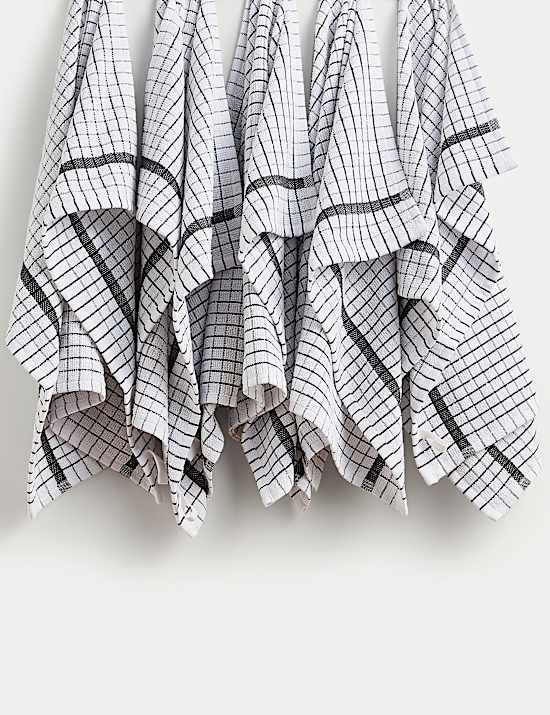 Set of 5 Checked Terry Tea Towels