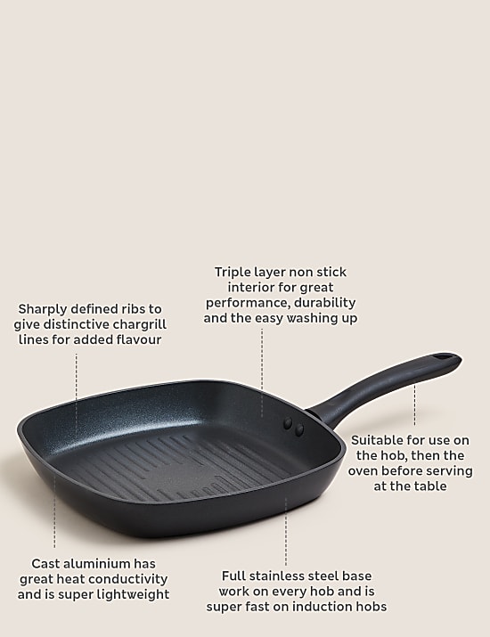 Zwarte aluminium grillpan met antiaanbaklaag, 26 cm