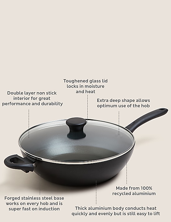 Grote aluminium wok met antiaanbaklaag, 30 cm