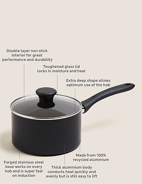 Zwarte aluminium steelpan met antiaanbaklaag, 18 cm