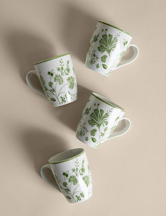Set of 4 Floral Bee Mugs