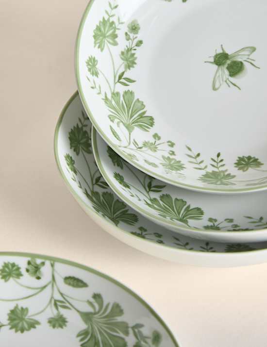 Lot de 4 assiettes à pâtes à motif floral à abeille