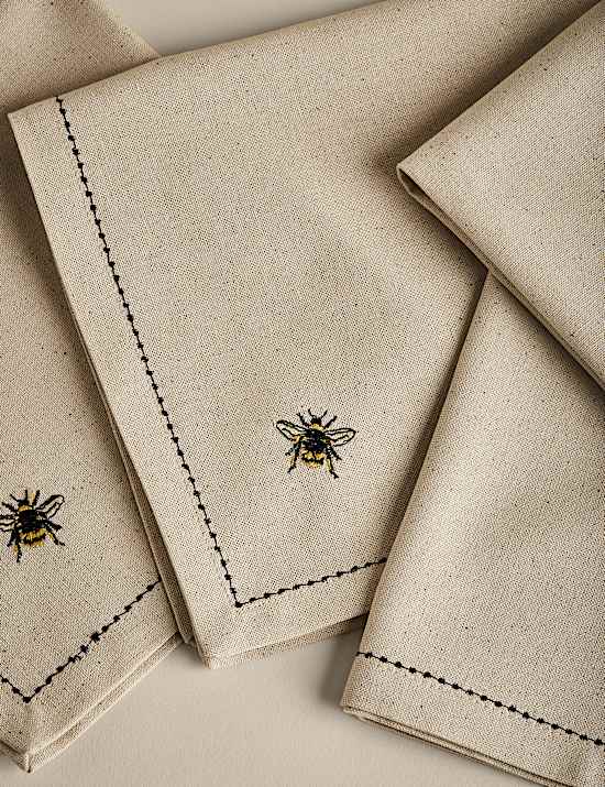 Βαμβακερές πετσέτες με κεντητό σχέδιο με μέλισσες, σετ των 4