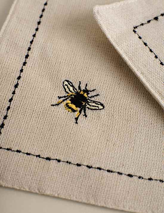 Set of 2 Embroidered Bee Cotton Placemats
