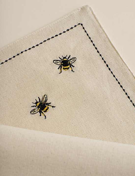 Set of 2 Embroidered Bee Cotton Placemats