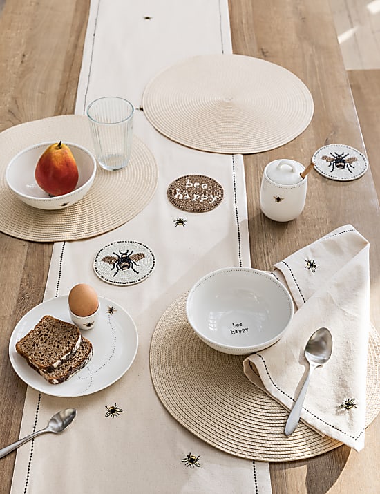4er-Set perlenverzierte Untersetzer mit Bienenmuster