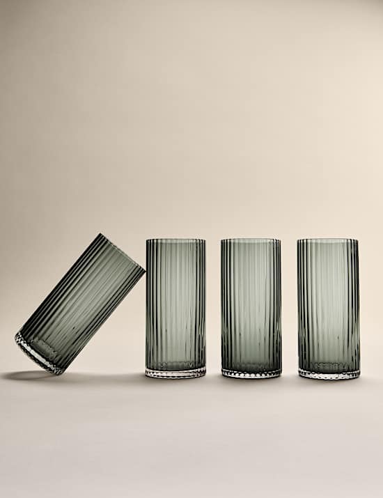 Set of 4 Celine Ribbed Hi Ball Glasses