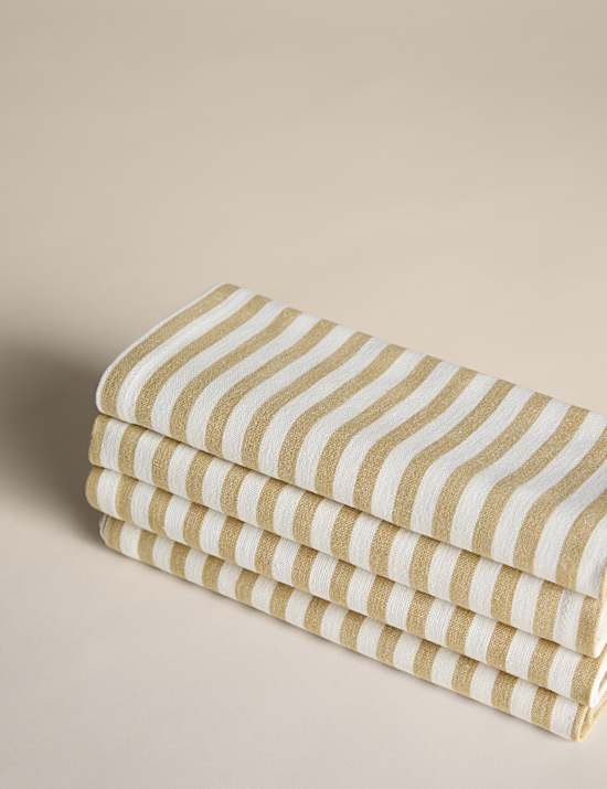 Lot de 4 serviettes de table en coton et lin &agrave; fines rayures