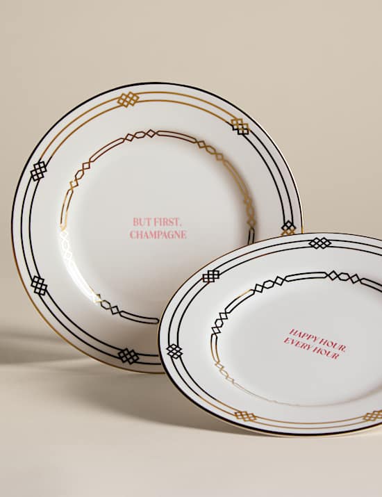 Set of 2 Deco Slogan Side Plates