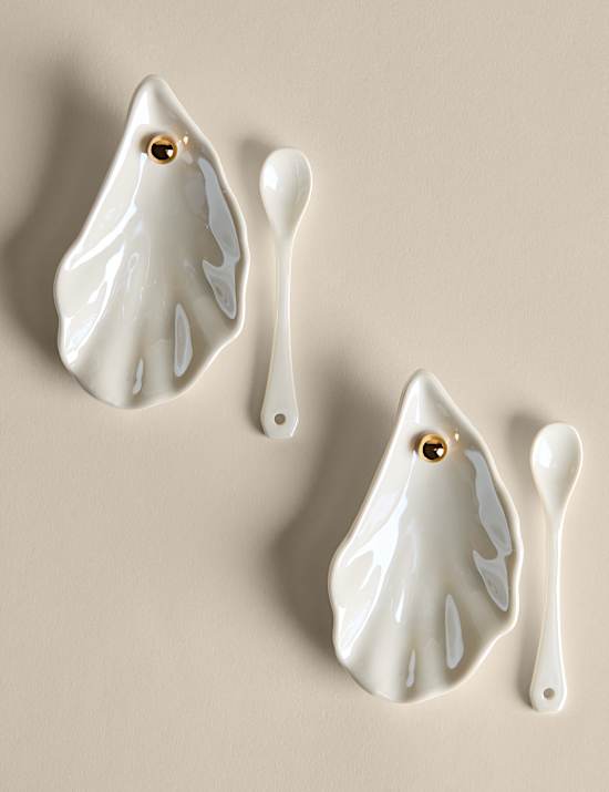 Set of 2 Fine China Oyster Shell Pinch Pots