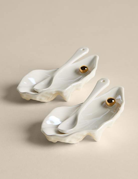 Set of 2 Fine China Oyster Shell Pinch Pots