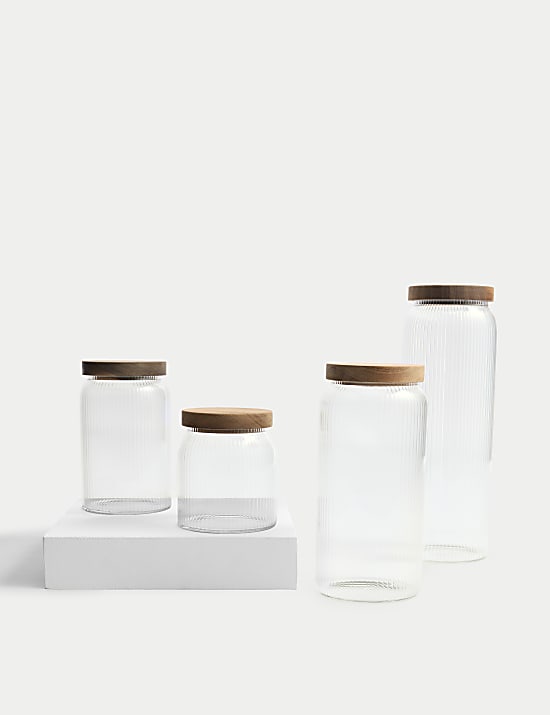 Large Ribbed Glass Storage Jar