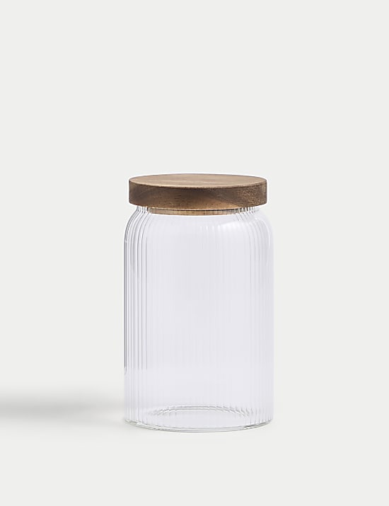 Medium Ribbed Glass Storage Jar