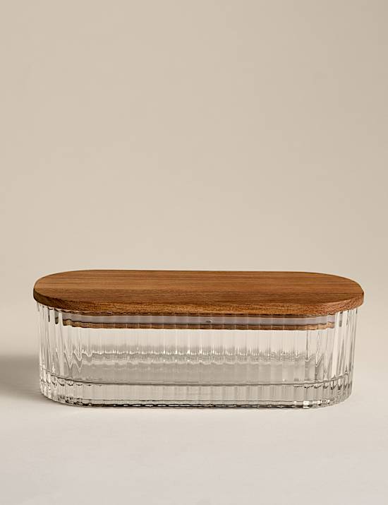 Small Ribbed Glass Container