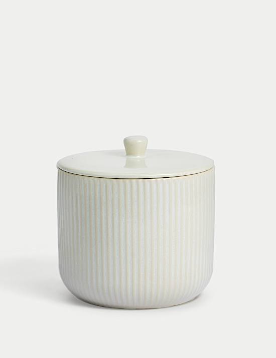 Wide Ribbed Glazed Storage Jar