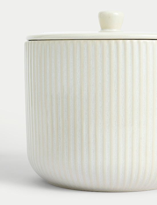 Wide Ribbed Glazed Storage Jar