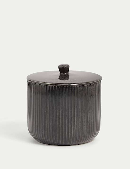 Wide Ribbed Glazed Storage Jar