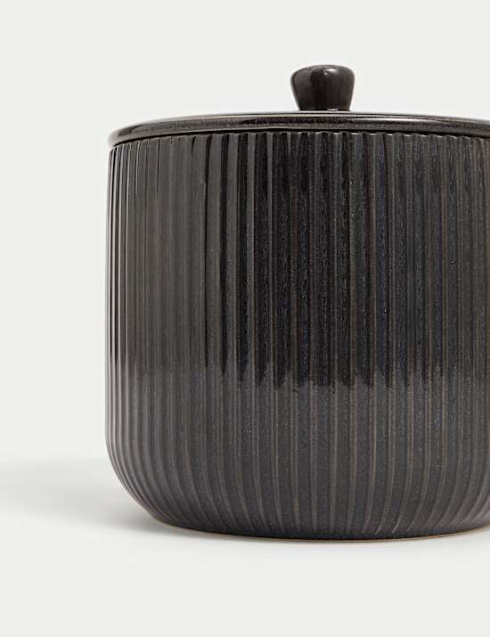 Grand pot de rangement émaillé côtelé
