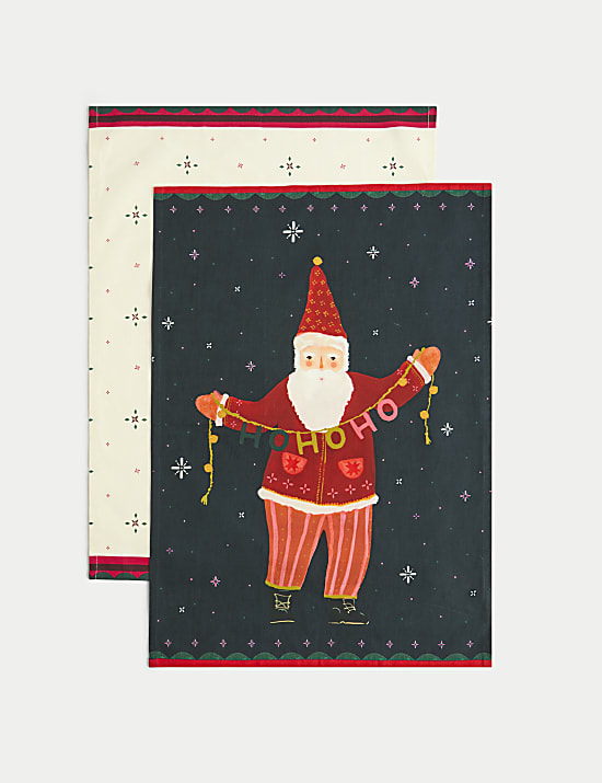 Set of 2 Pure Cotton Festive Tea Towels