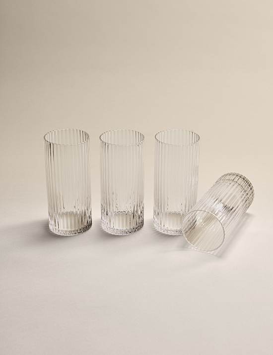 Set of 4 Celine Ribbed Hi Ball Glasses