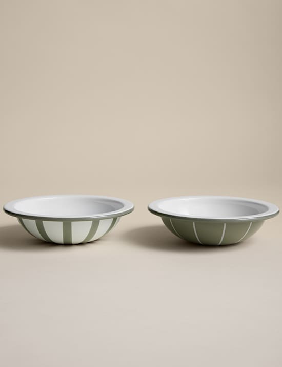 Set of 2 Enamel Striped Nibble Bowls