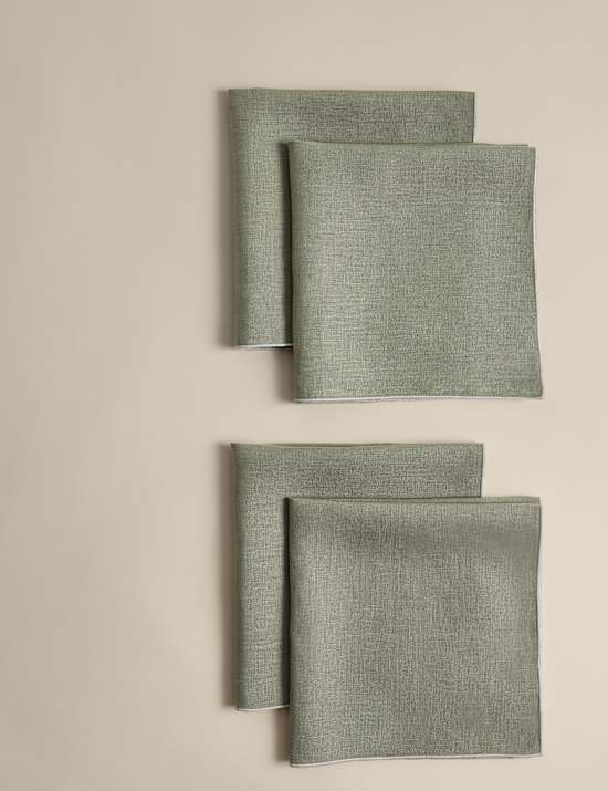 Set of 4 Pure Linen Contrast Edge Napkins