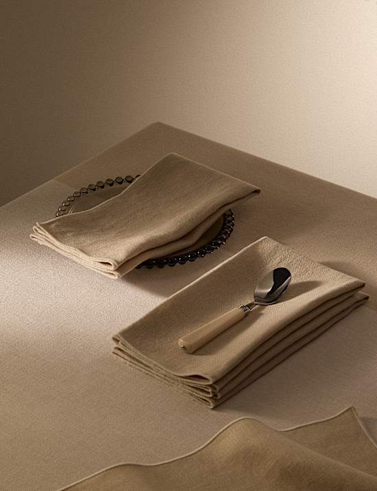 4 Pack Pure Linen Embroidered Edge Napkins