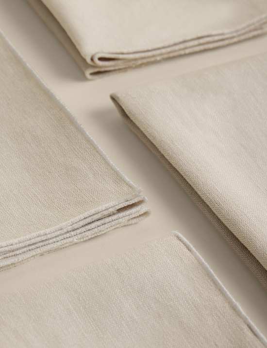 4 Pack Pure Linen Embroidered Edge Napkins
