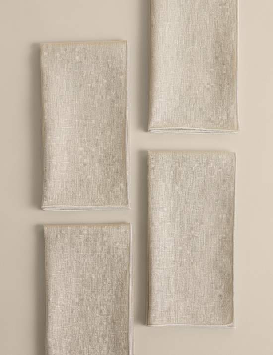4 Pack Pure Linen Embroidered Edge Napkins