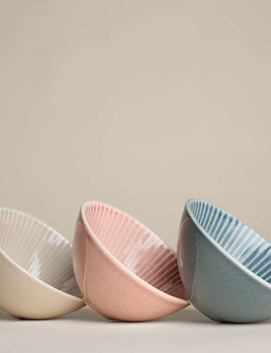 Set of 3 Reactive Striped Nibble Bowls