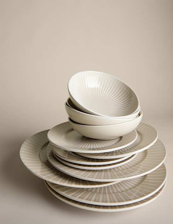 12 Piece Reactive Striped Dinner Set