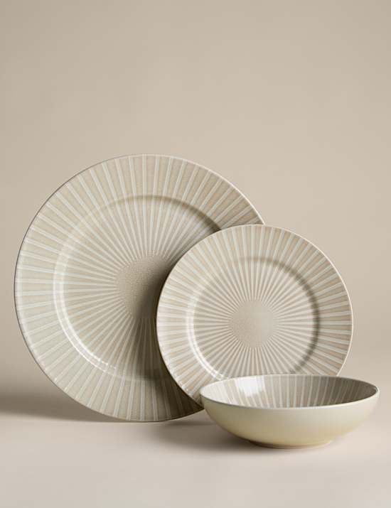 12 Piece Reactive Striped Dinner Set